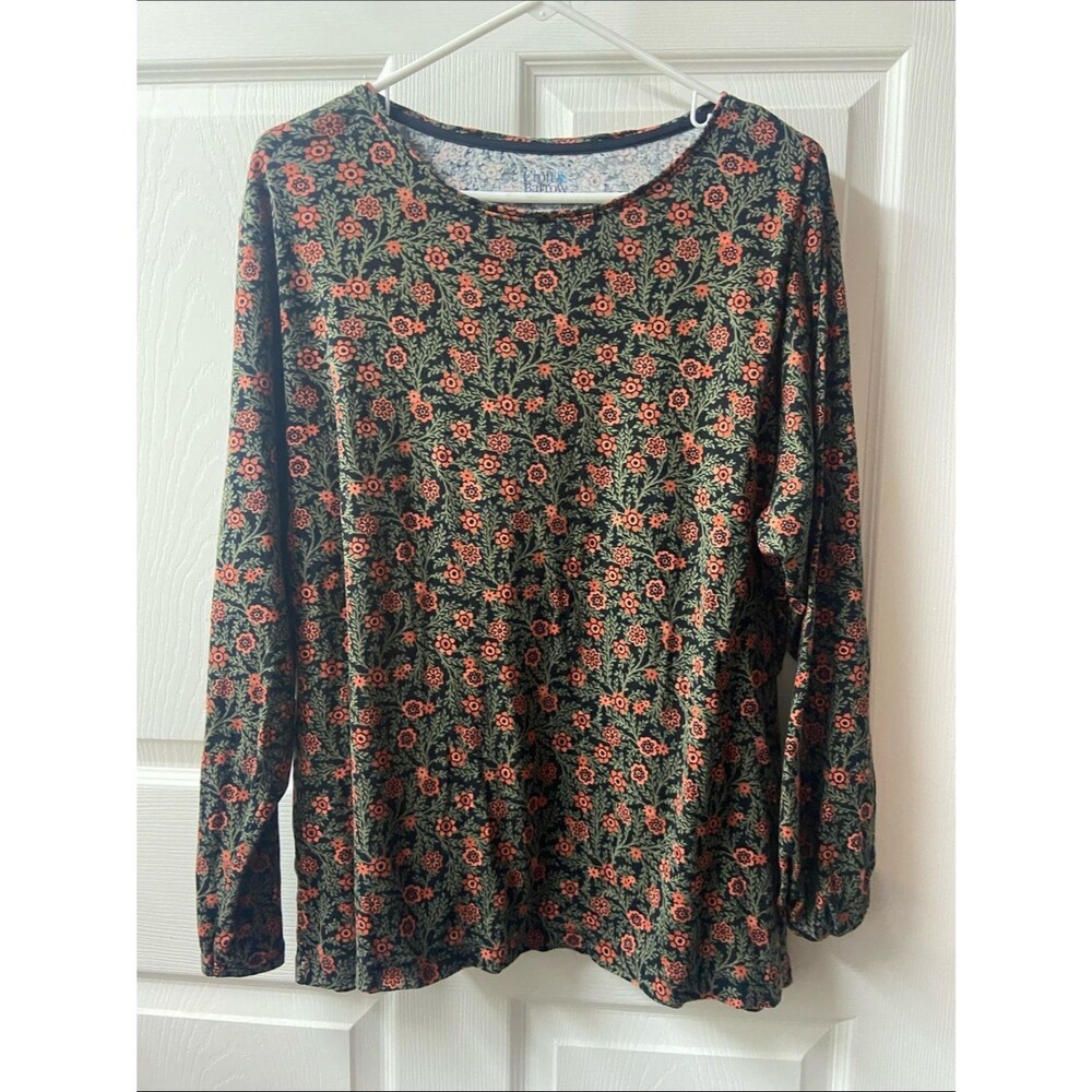 croft & barrow Black Long-Sleeve Top with Coral Floral Print Plus 2X